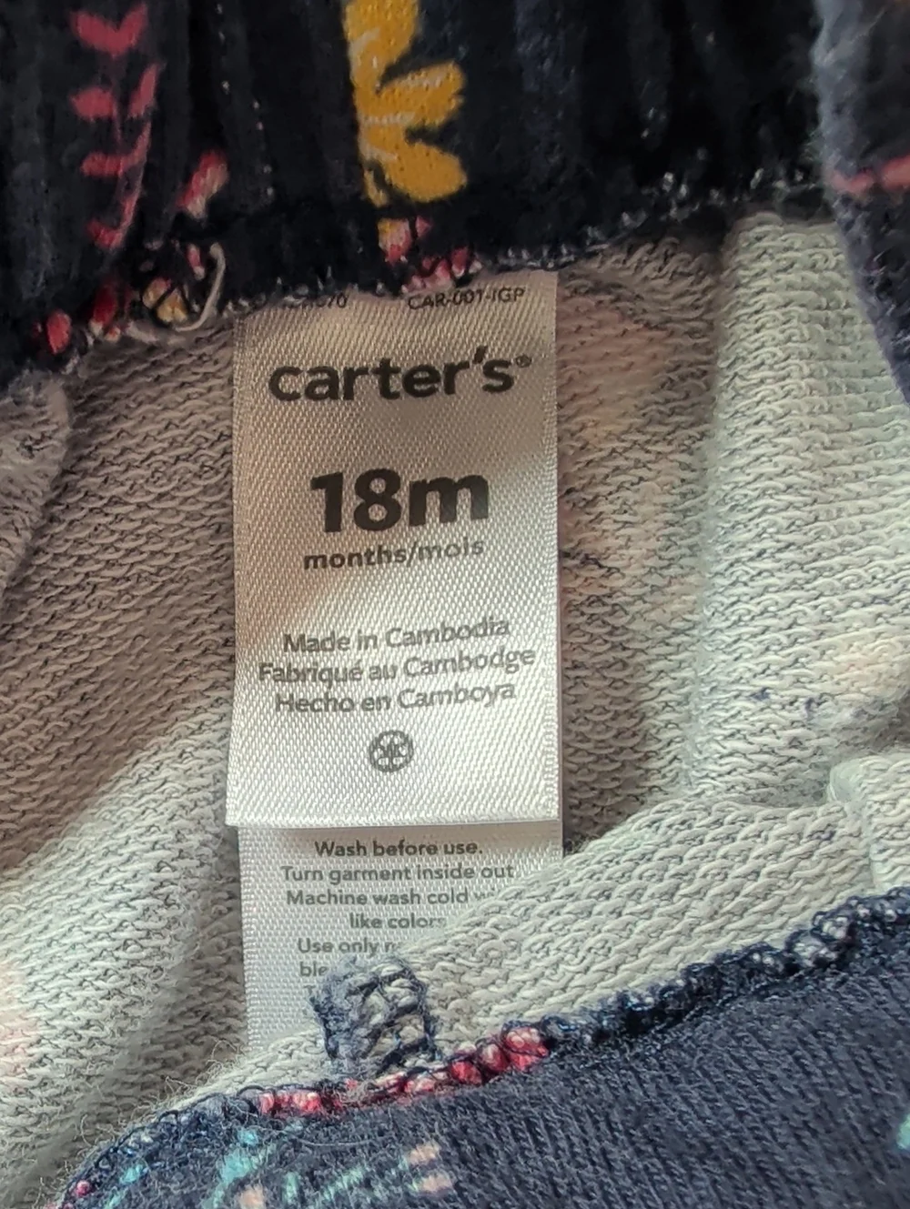 Carter's Navy Floral Denim-Style Overalls